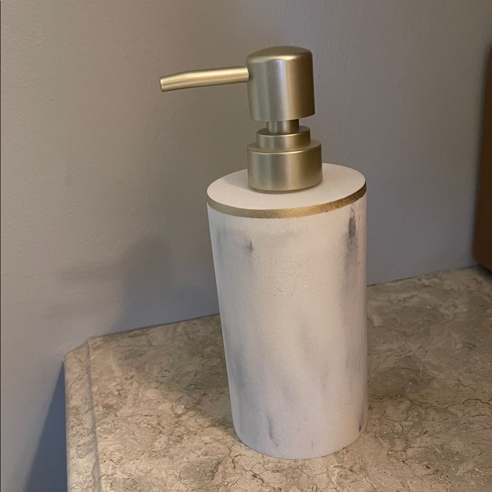 Elegant White and Gold Soap Dispenser